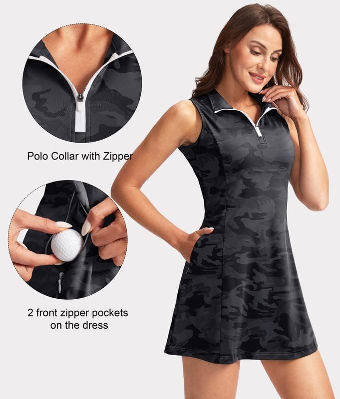 Viodia Women's Tennis Golf Dress with Shorts Active Exercise Workout Sports Athletic Dresses for Women with Zipper Pockets - Image 3