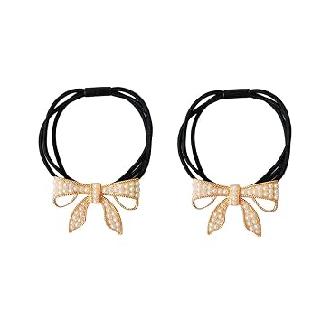 Lovef Beautiful Full Pearl with Crystal Rhinstone Flower Bow Fish Butterfly Design for Baby Children Girl Women Hair Accessories Elastic Tie Ponytail Holders Princess Hair Rope Rubber Bands2Pcs