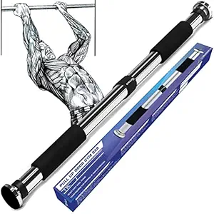 Strauss Adjustable Pull Up/Chin Up Door Bar | Heavy Duty Steel Coating with Solid Iron Construction | Superior Safety with Comfortable Grips & Easy Installation | Max Weight Upto 90 Kgs (Black/Silver)