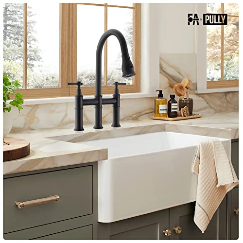 Fapully Bridge Kitchen Faucet With Pull Down Sprayer Matte Black #TOP6