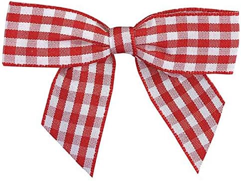 Lazos preatados a cuadros rojos y blancos, 3 pulgadas de ancho, juego de 12, cuadros de búfalo, decoración de cesta de regalo a cuadros, adornos de