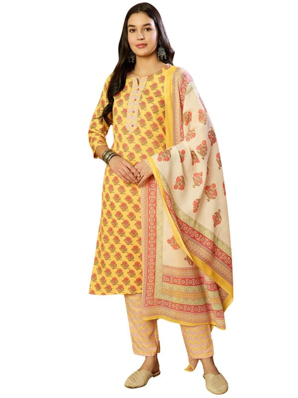 Women's Floral Straight Printed Kurta Pant With Dupatta Set | kurta sets for woman-image-2