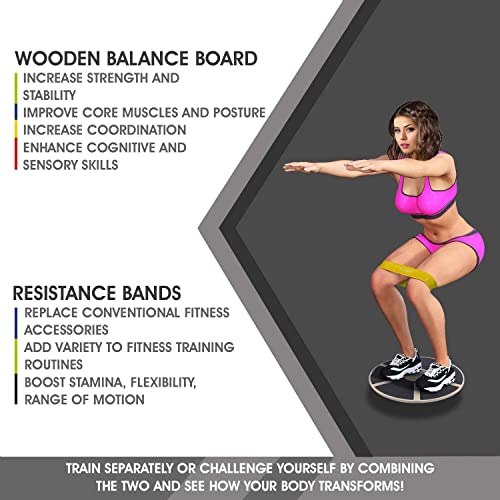 Yes4All Combo Wooden Wobble Balance Board & Loop Resistance Bands For Physical Therapy, Core Training, Home Gym Workout - Red #TOP3