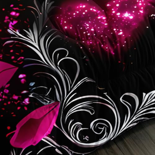Image of AILONEN Pink Roses Heart Comforter Set Full Size,Romantic Floral Pattern Bedding Set for Teens Girls Women,3-Piece Flower Decor Quilt with 2 Pillowcases