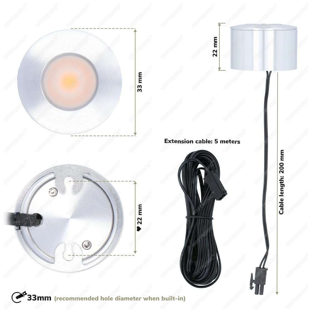 HOFTRONIC - 4er set dimmbare LED-Ein/Aufbaustrahler Navarra IP44 2700K Warmweiß CREE Deckenspots Einbauleuchte Aluminium ideal für Terrassendach, Bad, Dusche