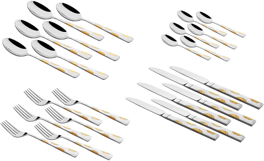 Shapes Arena Stainless Steel Cutlery Set of Spoons, Forks & Knives with Gift Box, Set of 24 Pcs. (Contains: 6 Dinner Spoons, 6 Dinner Forks, 6 Dinner Knives & 6 Tea Spoons with Gift Box)