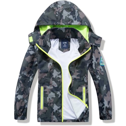 Image of Boys Rain Jacket with Detachable Hood Lightweight Raincoats for Kids