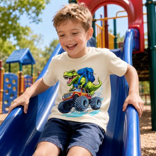 Image of Dinosaur Shirt for Kids Boys Girls Funny Toddler Dino Short Sleeve Graphic Cotton Tee Top 2-7T