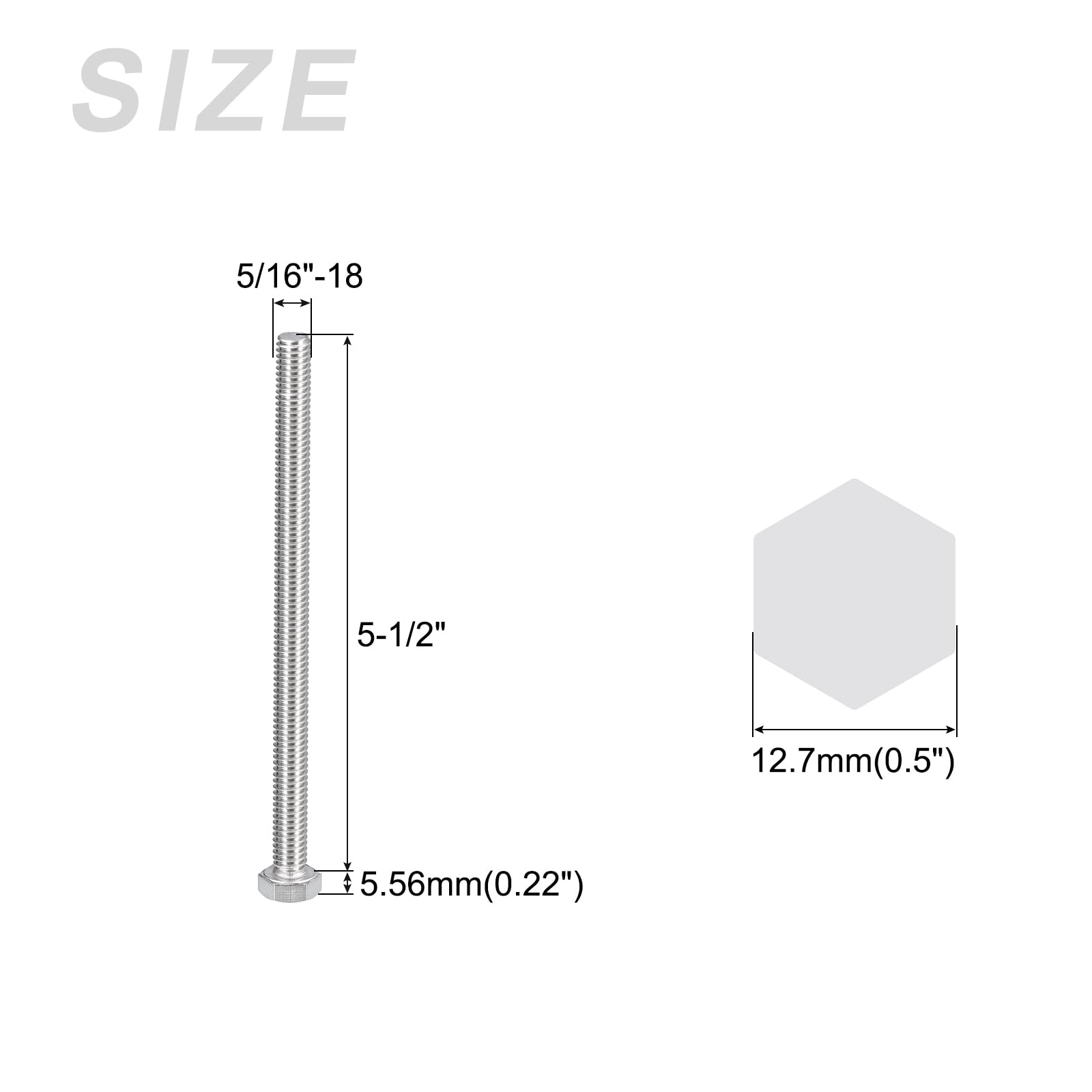 METALLIXITY Hex Head Bolts (5/16-18 x 5-1/2") 8Pcs, 304 Stainless Steel 18-8, Fully Threaded, External Hex Drive - Image 2