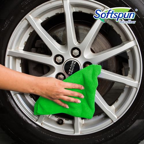 Image of SOFTSPUN Microfiber Cloth - 3 pcs - 40x40 cms - 340 GSM Green - Thick Lint & Streak-Free Multipurpose Cloths - Automotive Microfibre Towels for Car Bike Cleaning Polishing Washing & Detailing