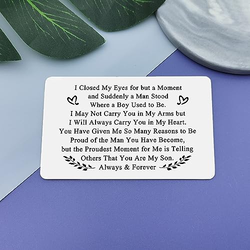 To My Son Wallet Card Gift Son Inspirational from Mum Back to College Graduation Gift for Son Sweet 16th 18th 21st Birthday Gift for Boys Christmas Birthday Wedding Gift Engraved Wallet Card for Boys2