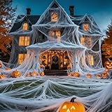 Land Guard 200 sqft Spider Web, Bonus with 10 Artificial Spiders, Fabric Spider Webbing, Cobweb Halloween Decor for Indoor and Outdoor Party Supplies