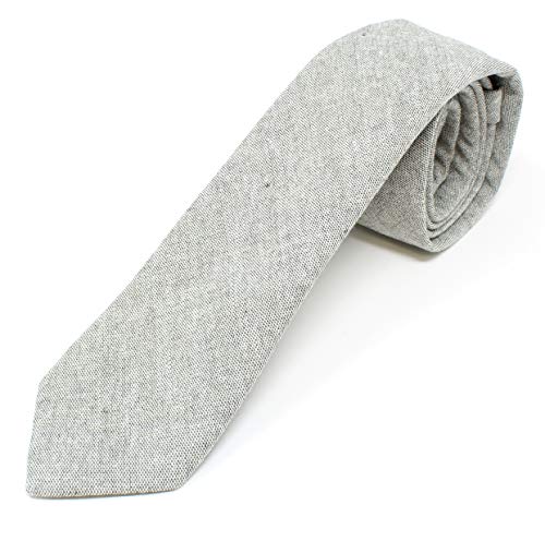 Image of Men's Chambray Cotton Skinny Necktie Tie Textured Distressed Style - 2.5 inch Width