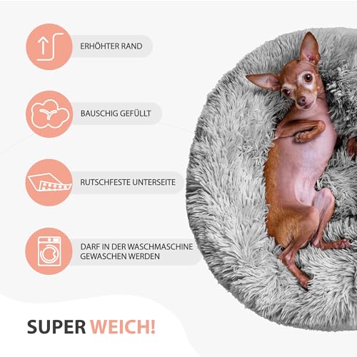 Amazinggirl Hundebett für kleine mittelgroße und Grosse Hunde ∅ 80 cm - Hundekissen Hundebetten Hundesofa Dog Bed Hundematratze Hundekorb oder Wolkenbett flauschig und waschbar Hellgrau