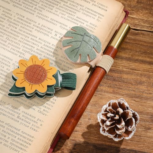 2PCS Magnetic Bookmarks with Pen Clip Leather Bookmarks for Women Magnetic Pen Holder Book Accessories