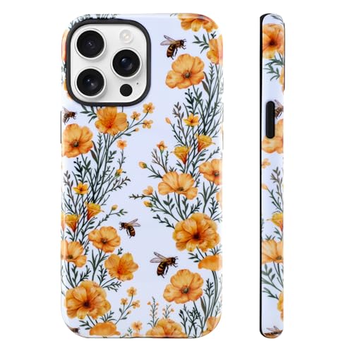 Image of Magnetic for iPhone 15 Pro Max Case [Compatible with Magsafe] Yellow Flower Floral Pattern Design, Full Body 2 in 1 Shockproof Scratch Resistant Protective Cover for Women Girl