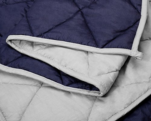 Aura Premium Weighted Blanket, Silky Cotton, Gray/Navy, Queen Size, 20Lbs #TOP3