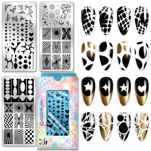 PH PandaHall 3pcs French Tip Nail Stamping Plates Star Sun Heart Nail Art Templates Wave Stripe Nails Art Stencils Geometric Texture Nails Stamp Plate for Women Manicures Salon DIY Print Design