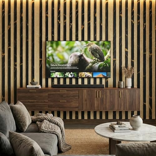 Image of 3D Black & Gold Marble Striped Wallpaper Roll - 45x500 cm Wood Texture Vertical Line Design PVC Waterproof Peel & Stick Wall Sticker for Home, Living Room, Office, TV Background - Self Adhesive