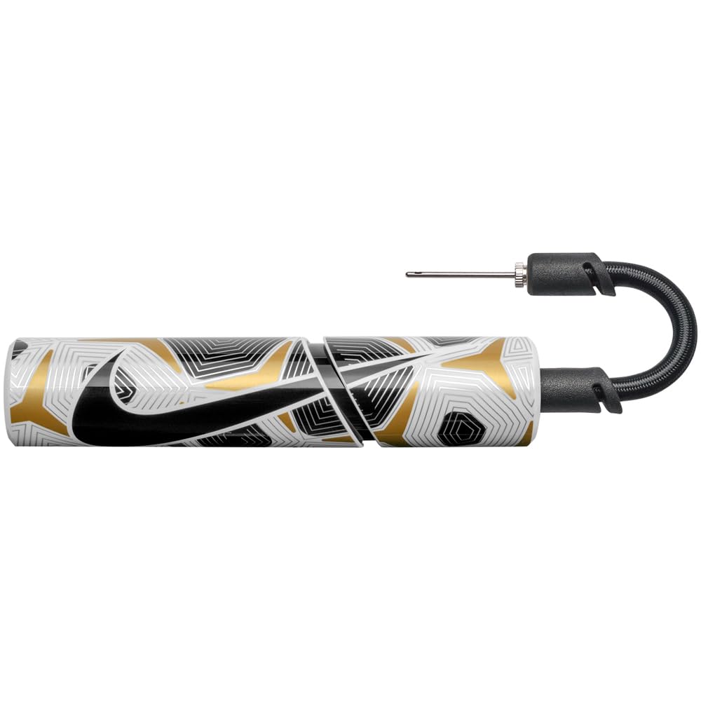 Nike Essential Ball Pump, air pump for football, basketball, handball, sports ball pump, compact portable ball inflator, training accessory, White/Black/White, One Size