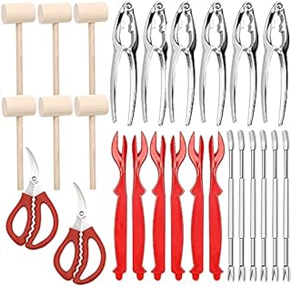 New Starting Point Trading 26 PCS Seafood Tools Include Crab Crackers, Seafood Scissors, Lobster Sheller, Crab Hammer, and Shellfish Forks, Nutcracker Set