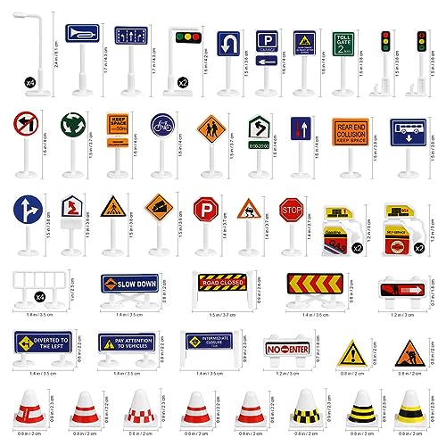 NUOBESTY 56 Pçs Mini Sinais De Trânsito Brinquedos Sinais De Rua Playset Mini Cones De Trânsito Sina