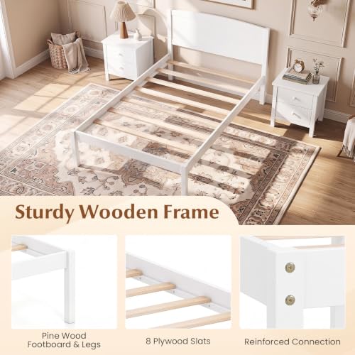 Image of GIANTEX Twin Size Wooden Bed Frame with Curved Headboard, Wood Slat Support | Farmhouse Platform Bed w /Heavy Duty Mattress Foundation, Under-Bed Storage Space, No Box Spring Needed, Easy Assembly