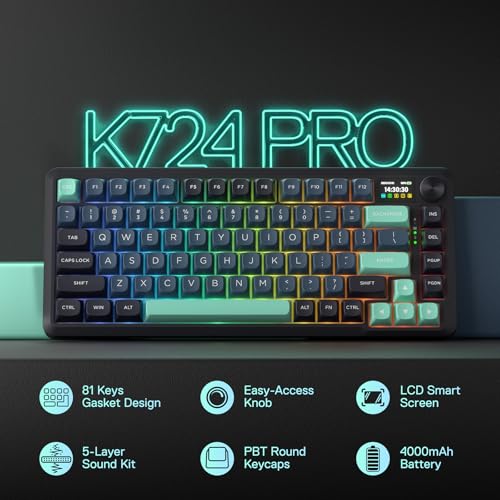 Image of Redragon K724 PRO Wireless Gasket Gaming Keyboard with Hype Screen and Button, 80% Mechanical Keyboard, Easy to Use 1.14 Inch TFT Info Display, 5-Layer Noise Reduction, Linear Switch