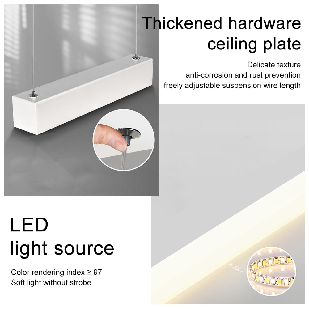 Nowoczesne liniowe lampy wiszące 39,4 cala, 3-kolorowa ściemnialna lampa wisząca Wyspa kuchenna, Wisząca oprawa oświetleniowa LED z długimi paskami do jadalni, biura 12 W (biała) Chaser of Light