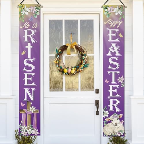 Bolisom Happy Easter Christian He is Risen Purple Porch Banner Si...