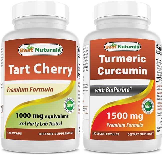 Best Naturals Extracto de cereza agria 1000 mg y curcumina de cúrcuma 1500 mgporción con bioperina