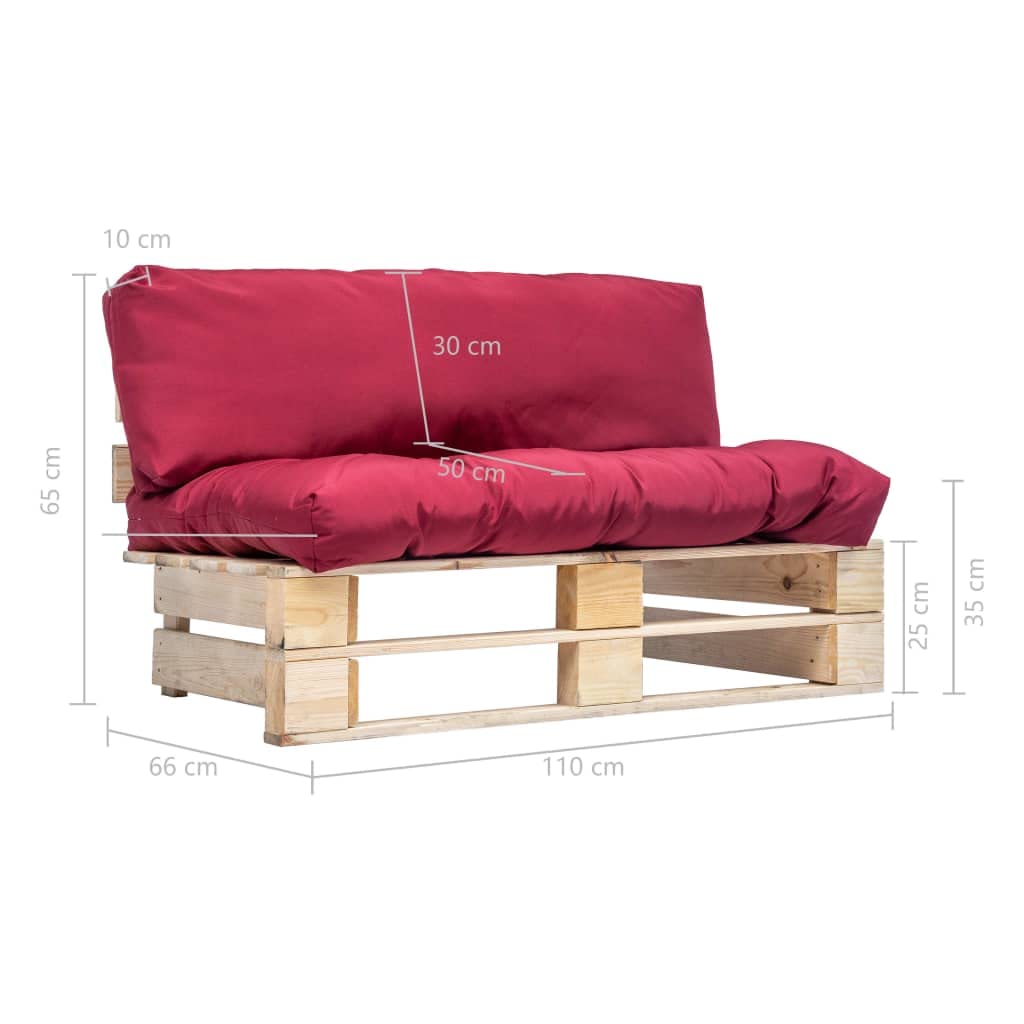 vidaXL Ogrodowa sofa z palet, z czerwonymi poduszkami, sosna