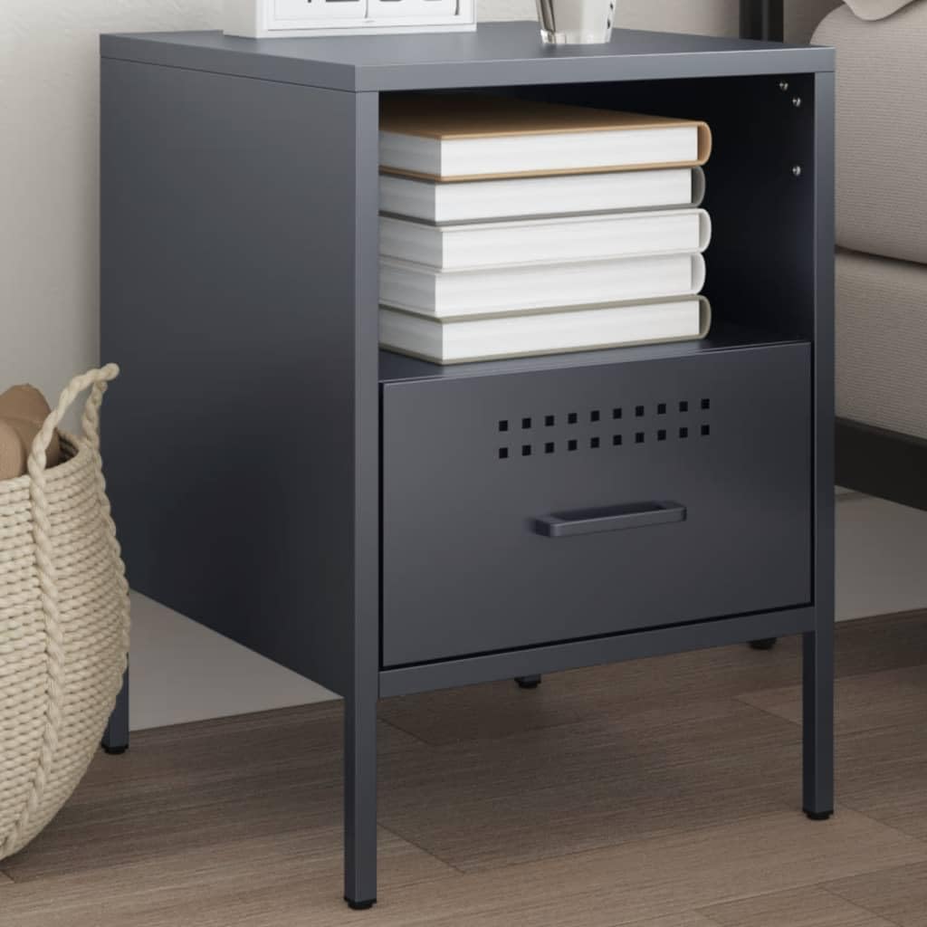 Table de chevet anthracite en acier robuste avec pieds réglables