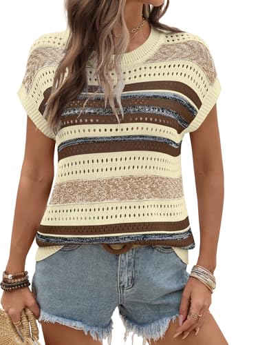 Image of Ivicoer Womens Spring Summer Tops Crochet Cap Sleeve Sweater Hollow Out Beach Vacation Clothes Trendy 2026 Loose Fit