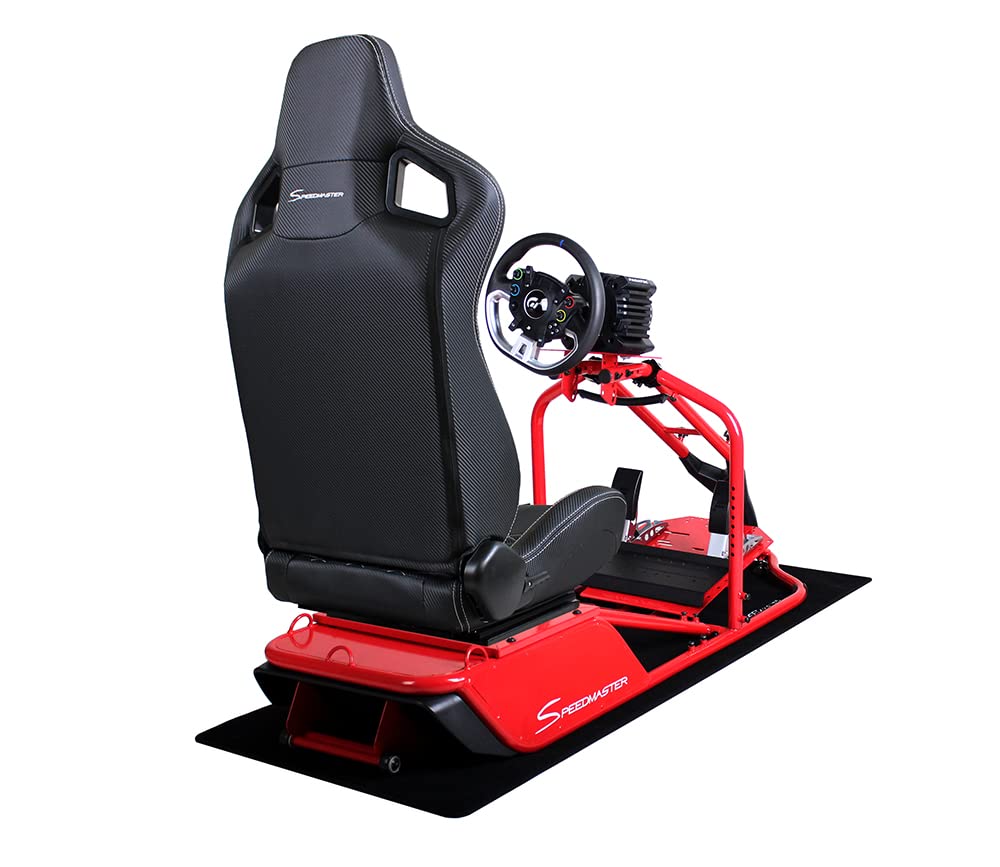 Speedmaster PRO Zero-Flex Racing Simulator Cockpit, SIM Racing Cockpit Rennsimulations-Stuhl mit Lenkrad- & Pedalablage Rot (Race Weave Anthrazit)