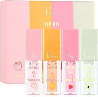 RoseFlower 4 PCS Lip Oil Set, Plumping Lip Oil Set, Transparent Toot Lip Oil, Watery Glass Finish Oil, Fruit Essence Moisturizing Lip Oil, Nourishing Hydrating Lip Oil Set for Women and Girls