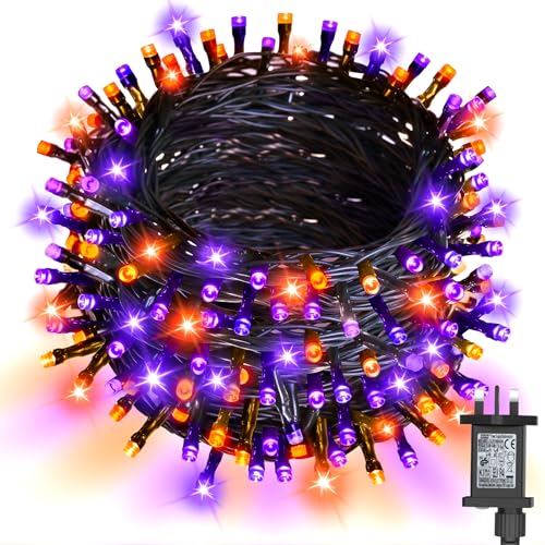 cshare Halloween Decorations Lights Outdoor 66FT 200LED Orange and Purple Fairy Lights Mains Powered with Timer Waterproof for Outdoor Indoor Halloween Spooky Decorations