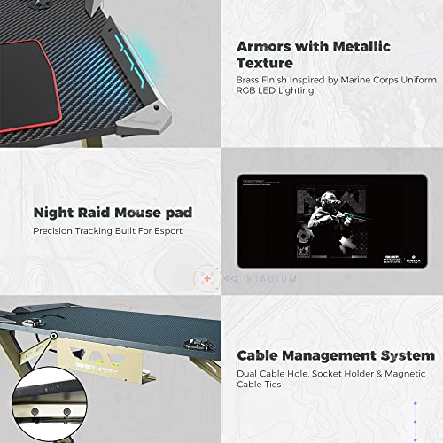 Image of EUREKA ERGONOMIC & Call of Duty UAV Gaming Desk, 45 inch Z Shaped Home Office PC Computer Gamer Table w /LED Light Projector Controller Stand & USB Charger Cup Holder Headset Hook Modern Warfare Mouse Pad
