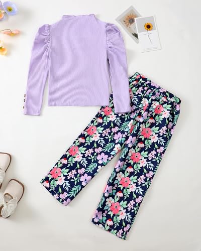 Image of Little Girls Clothes Kids Fall Winter Outfits Pant Set for Girl Age 4-8 | Girls Fall Winter Clothes, 2 Peices, Long Sleeve Shirt, Cute Clothing, Gifts, Family Photos, School, Christmas, Cotton Blend