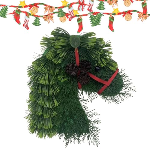 Corona della testa di cavallo - Decorazione della corona della porta della testa di cavallo | Corona artificiale da 15,7 pollici | Corona decorativa della testa di cavallo | Corona appesa per porta