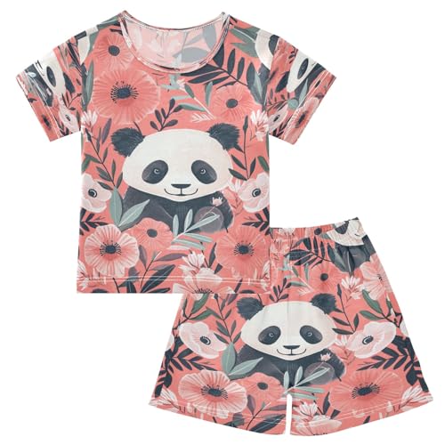 4337-panda Kids Pjs Set Boys Girls Summer Short-Sleeve Sleepwear Pajamas 2PCS