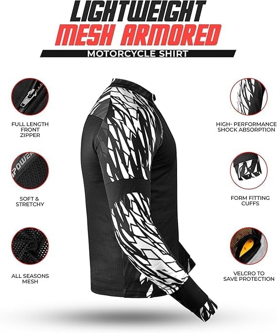 J.A.G. Motorcycle Mesh Shirt for Men with CE Certified Protective Padded Armors | All Season Motorcycle Riding Shirt - Image 3