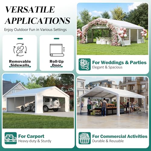 GARTOO 20' x 20' Canopy Party Tent & Carport - Heavy Duty Outdoor Wedding Gazebo with 4 Sand Bags, Event Shelter Canopy for Outdoor Event, Wedding, Birthday Party
