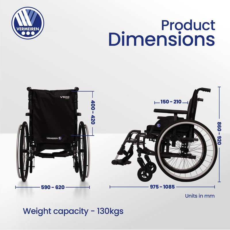 VERMEIREN V500 Wheelchair product dimensions diagram
