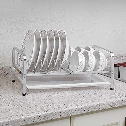 Estante para Platos Cesta para Platos con Bandeja de Goteo, Rejilla de Drenaje, Bandeja para Cubiertos de plástico extraíble montada en el Piso, Plato de Cocina, Rejilla de Secado, Soporte d