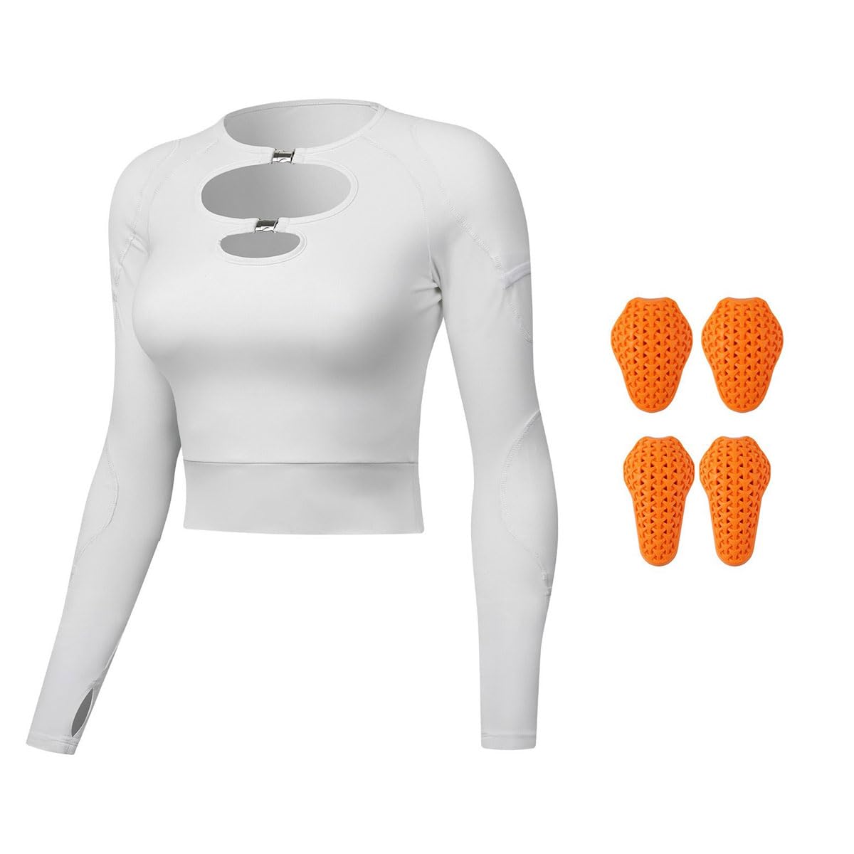 sous-vêtement de Protection Moto pour Femme avec Protections Amovibles – Haut de Compression à Manches Longues pour Moto, Cyclisme, Skateboard et Sports de Plein air(Size:L,Color:Blanc)