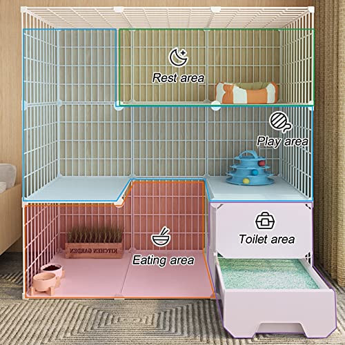 Katzenkäfig mit Katzentoilette, Multifunktions- Katzenlaufstall, Türzugang, geschlossene Katzentoilette, ideal für kleine Haustiere, Kaninchen, Igel, Luxus- Katzenhütte-5