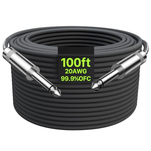Cable de guitarra 100 pies trenzado nylon 20 AWG OFC para audio de instrumentos con conectores de un cuarto