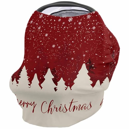 Nursing Cover for Breastfeeding Scarf, Merry Christmas Tree Silhouette Snowflake Red Baby Car Covers Super Soft Multi Use for Canopy Shopping Cart Cover Blanket Stroller Cover