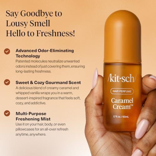 Image of Kitsch Hair Perfume for Women - Caramel Cream | Clean, Deodorizing & Patented Odor-Eliminating Technology Hair Spray & Body Mist - Freshen Hair & Body- Creamy Caramel & Whipped Vanilla Scent - 50mL